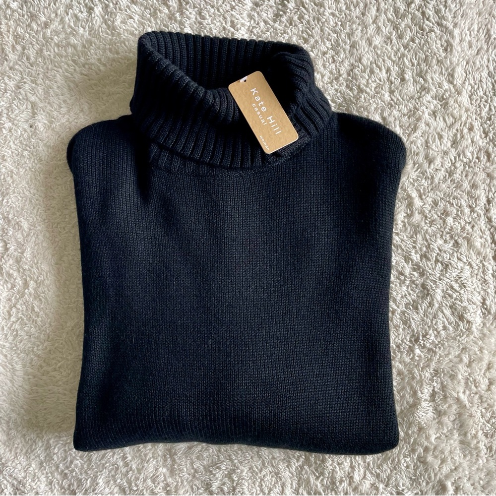 NWT Kate Hill Black Merino Wool Blend Turtleneck Sweater 3X New Pullover Knit